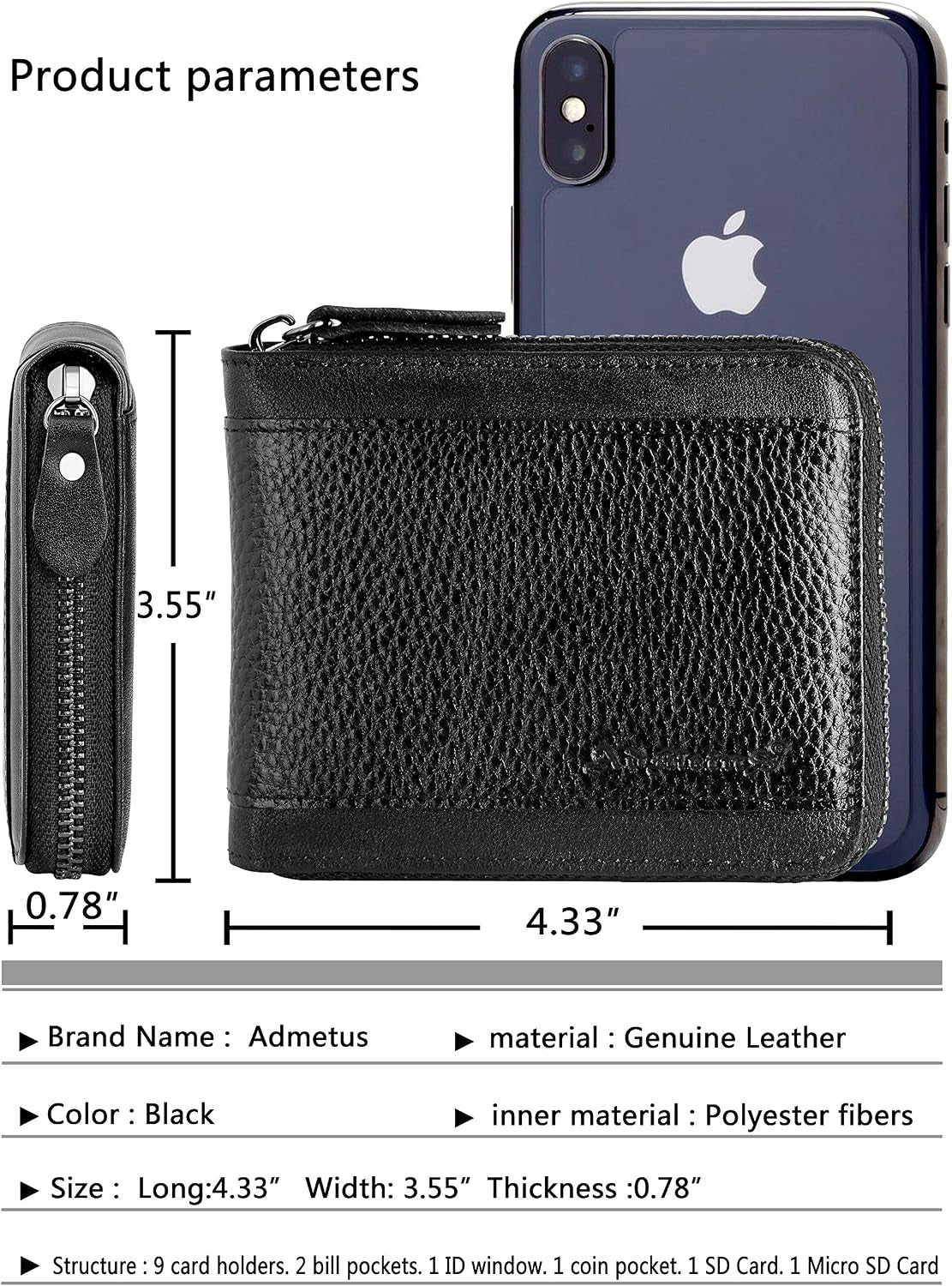 Mens RFID Blocking Wallets Zipper Leather Wallet for Men Bifold RFID Card Holder