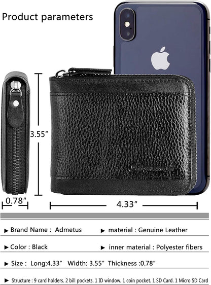 Mens RFID Blocking Wallets Zipper Leather Wallet for Men Bifold RFID Card Holder