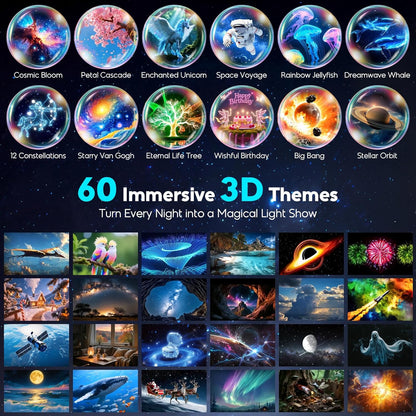 3D Galaxy Projector with 60 Immersive Themes, HD Immersive Star Projector with Bluetooth Speaker & Timer, Aurora Nebula Projector Night Light for Room/Christmas/Party/Birthday (White) (Grey)