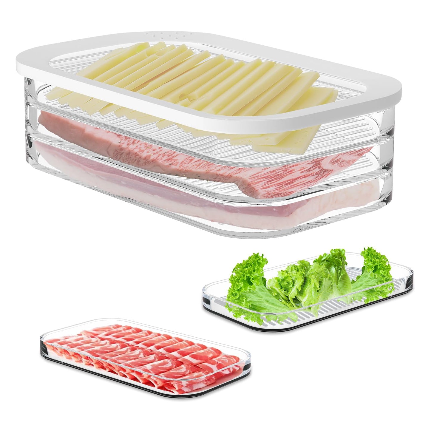 XVAJT Lunch Meat Container for Refrigerator 3 Layers Deli Meat Container for Fridge Stackable Cold Cuts Storage Containers for Fridge Deli Meat Container with Lid for Meat Cold Cuts 1 Pack