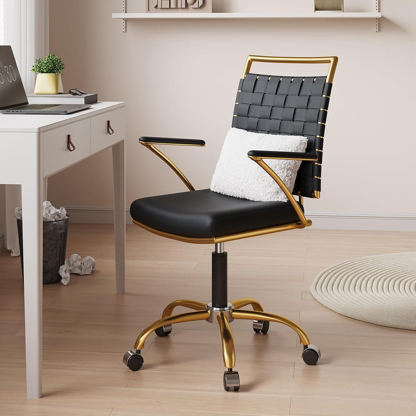 LUX MODERNS Black Desk Chair and Gold Office Chair for Home Office, Small Office Chair,Computer Chair, Task Chair, Ergonomic Office Chair with Arm…