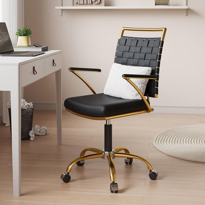 LUX MODERNS Black Desk Chair and Gold Office Chair for Home Office, Small Office Chair,Computer Chair, Task Chair, Ergonomic Office Chair with Arm…