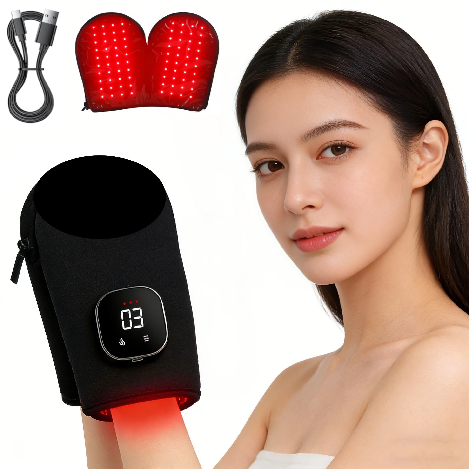 Rechargeable LED near Infrared Light Therapy Glove，Red Light Therapy for Hand Pain Relief with 660Nm Red & 850Nm Infrared Light