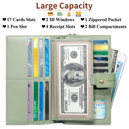 Women Wristlet Wallets Large Capacity RFID Blocking Leather Wallets Credit Cards Organizer with Checkbook Holder