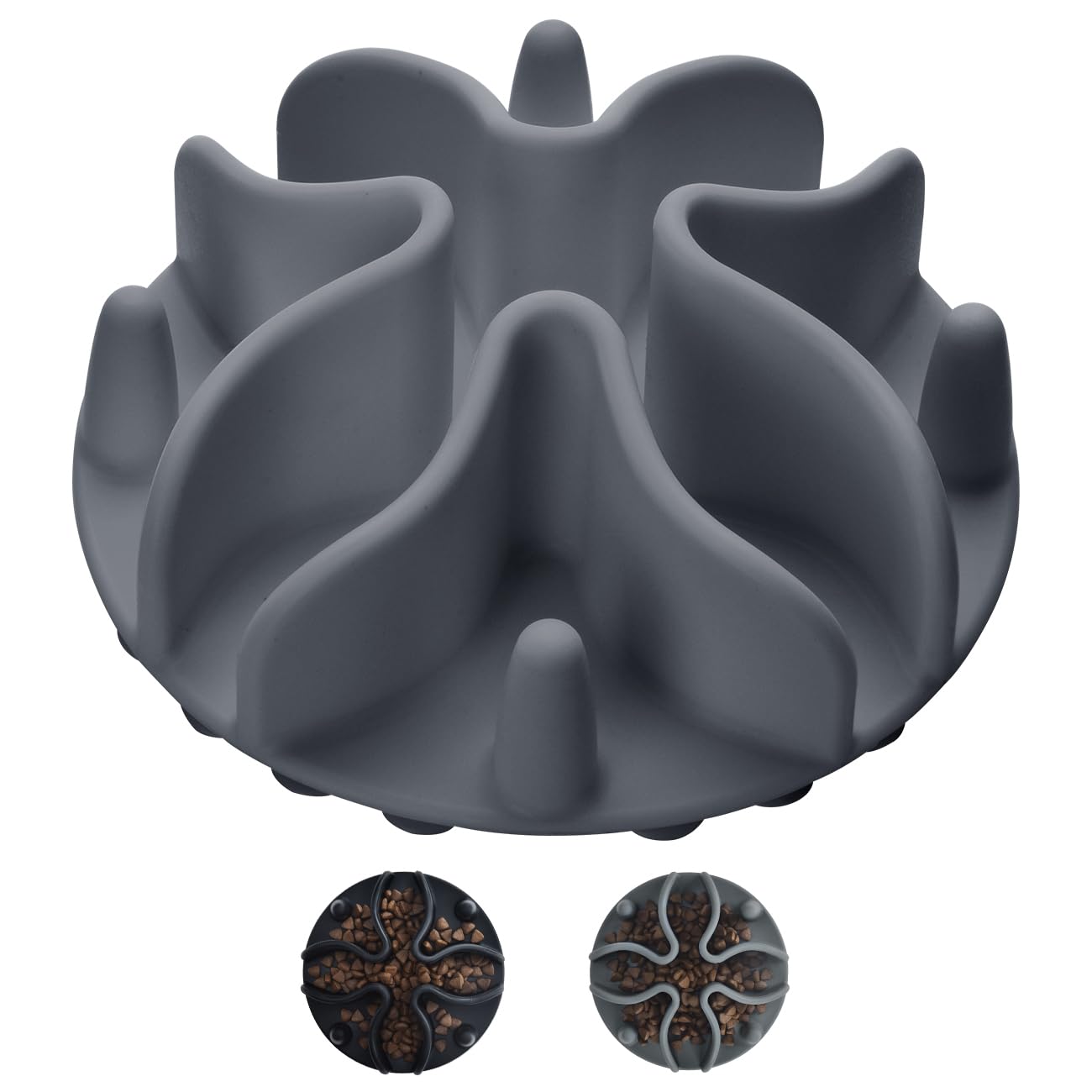 Slow Feeder Dog Bowls Insert Silicone Dog Slow Feeder Bowl with Strong Suction Cups Perfect for Stainless Steel Glass Ceramic Dog Bowls (Grey Large Size)