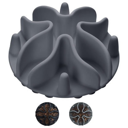 Slow Feeder Dog Bowls Insert Silicone Dog Slow Feeder Bowl with Strong Suction Cups Perfect for Stainless Steel Glass Ceramic Dog Bowls (Grey Large Size)