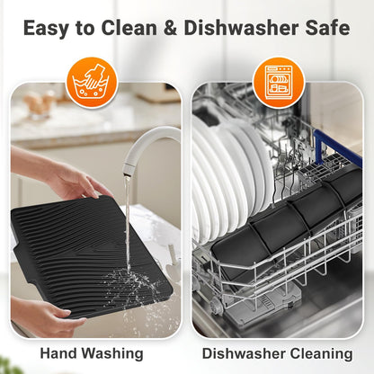 Silicone Dish Drying Mat for Kitchen Counter,Dish Drying Pad,Non-Slip Drain Pad with Built-In Drain,Heat Resistant Stone Drying Mat,15.8"X 13",Black,2Pcs