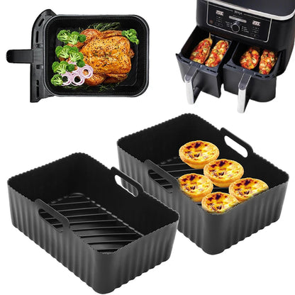 Rectangle Hot Air Fryer Silicone Molds for Ninja DZ201/DZ401 Non-Stick Dual Zone Airfryer Baking Basket Liners Oven Cooking Tray
