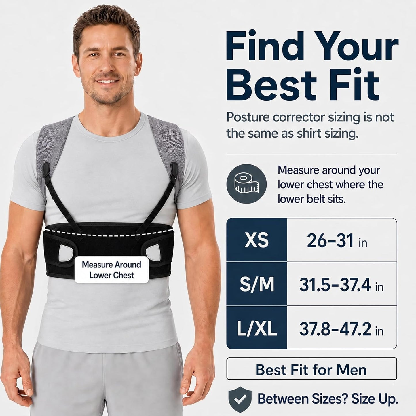 Posture Corrector for Men, Adjustable Upper Back Brace with Breathable Mesh Back, 4 Flexible Support Stays & Underarm Fit Adjustment, Back Straightener Helps Reduce Slouching Strain for Desk Work, Sitting, Reading & Posture Training