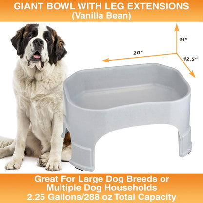 Extra Large Water Bowl for Dogs, Elevated Outdoor Dog Water Bowl (2.25 Gallon XL Capacity), Big Trough Style Food Dish for Indoors or Outside, No Spill Large Dog Bowls, Vanilla Bean