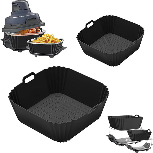 Silicone Air Fryer Liners for Ninja Crispi, 2PCS Reusable Silicone Air Fryer Basket Liners for Ninja Air Fryer Accessories,Large for 4-Qt &Small for 6-Cups Container,Non-Stick,Dishwasher Safe