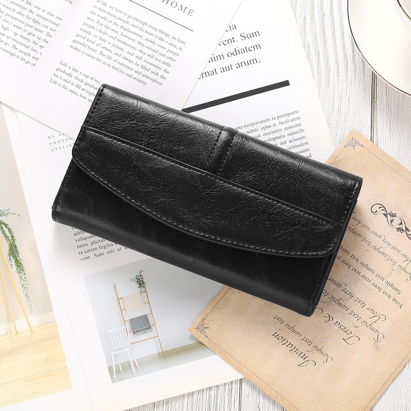 Womens Wallet Large Capacity Leather RFID Blocking Wallets for Women Clutch Credit Card Holder with Zipper Pocket