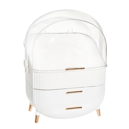 DwellStudio Dustproof Makeup Organizer for Cosmetics and Skincare - Stylish Storage Solution for Your Beauty Essentials Oval White