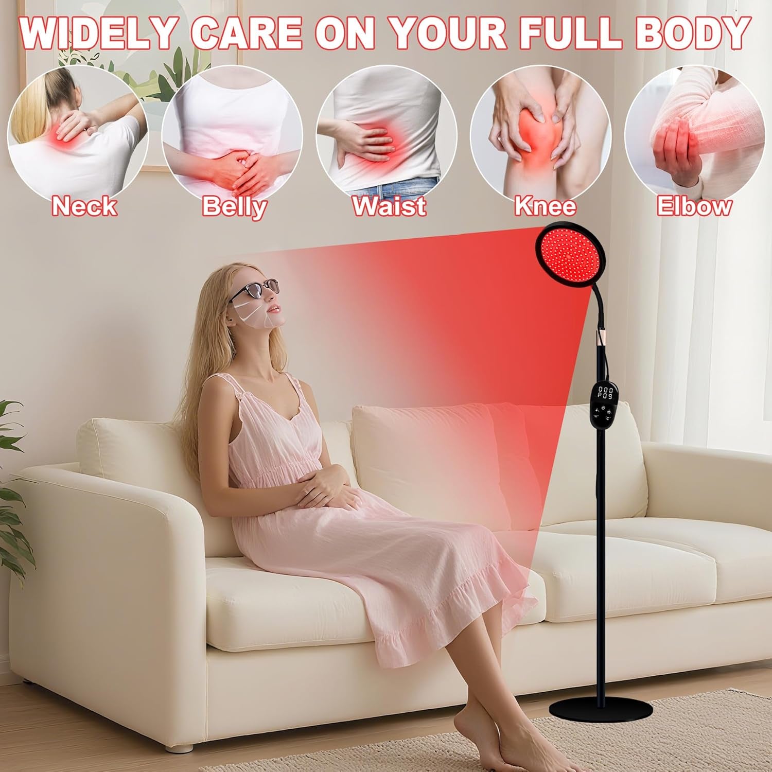 Red Light Therapy for Body, Red Infrared Light Therapy Lamp with Stand, 660Nm and 850Nm near Infrared Redlight Therapy, LED Red Light Therapy Device for Face and Full Body(140 Beads)-Black