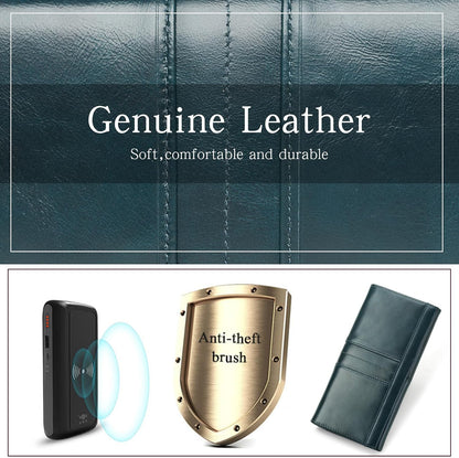 RFID Blocking Wallets for Women Leather Long Ladies Wallet Bifold Womens Wallet with Coin Pocket ID Window,Blue
