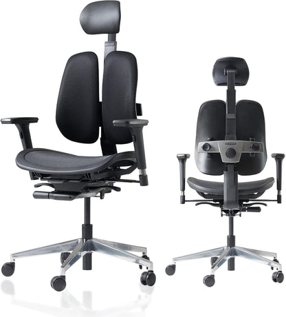 【Dual-Backrests】 Alpha - Ergonomic Office Chair, Breathable Mesh Office Chair, Synchronized Tension Tilt, Posture and Pressure Distribution, Fully Adjustable Headrest and Armrest (Black)