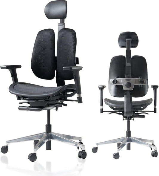 【Dual-Backrests】 Alpha - Ergonomic Office Chair, Breathable Mesh Office Chair, Synchronized Tension Tilt, Posture and Pressure Distribution, Fully Adjustable Headrest and Armrest (Black)