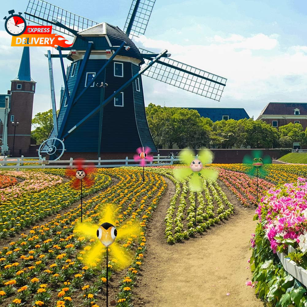 Garden Decor Pinwheels, 5-Pack Colorful 3D Lovely Whirligigs Wind Spinners