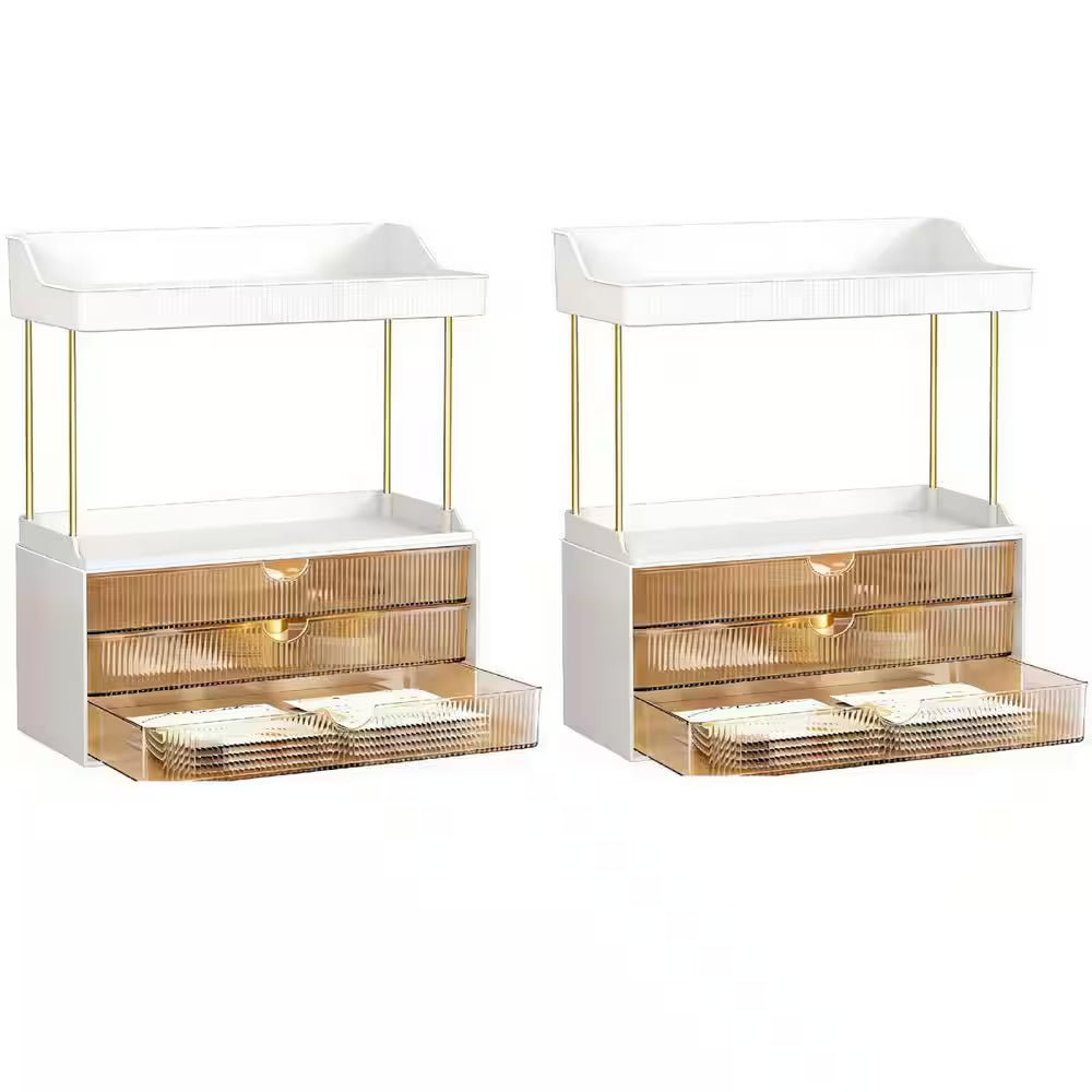 2 Sets 5-Tier Bathroom Vanity Organizer in Brown, Ideal for Cosmetic, Large Skincare, Face Mask, Office Supplies