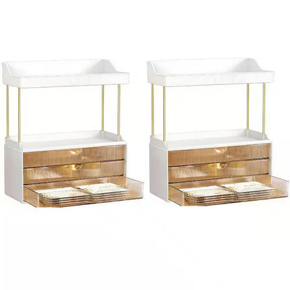 2 Sets 5-Tier Bathroom Vanity Organizer in Brown, Ideal for Cosmetic, Large Skincare, Face Mask, Office Supplies