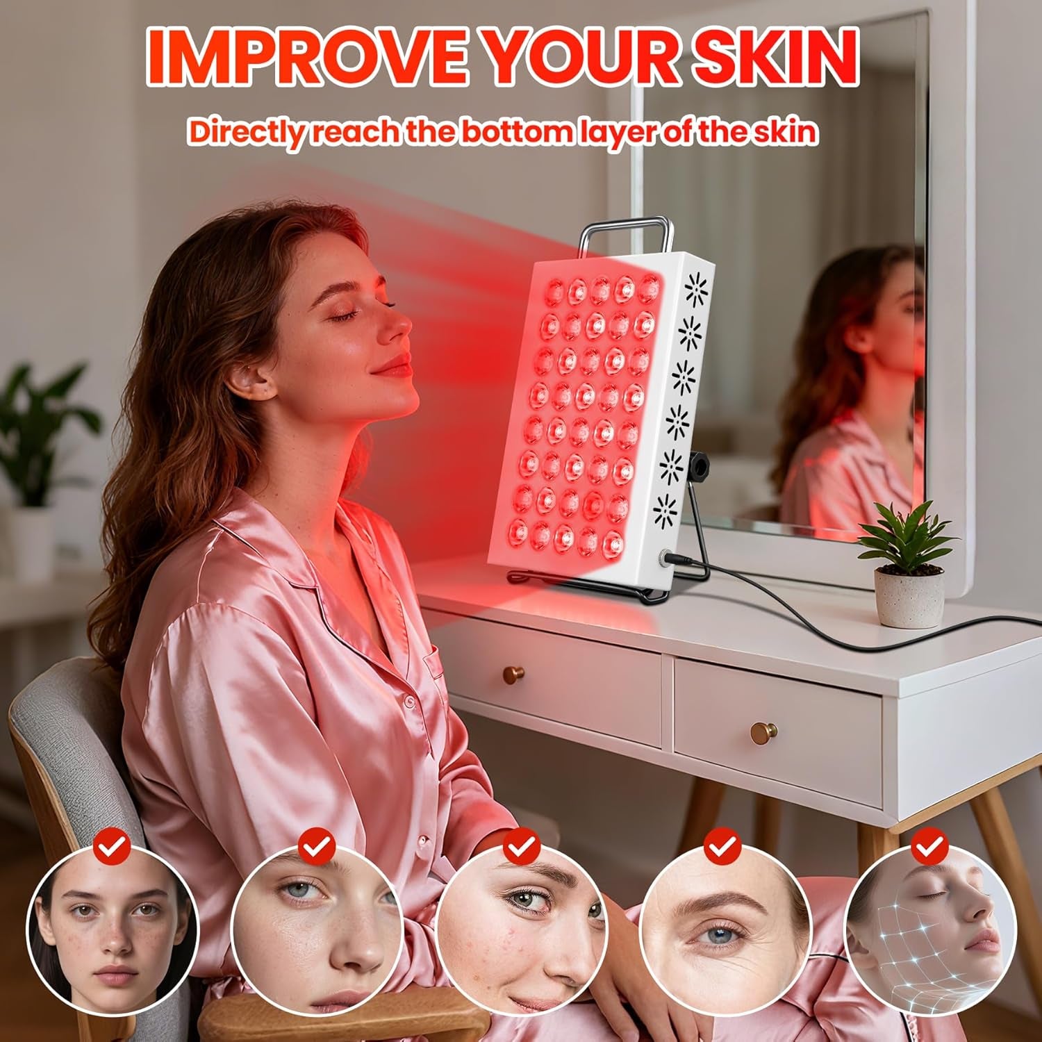 Red Light Therapy for Face and Body, 660Nm & 850Nm near Infrared Red Light Therapy Panel with Adjustable Stand, Portable Dual Chip LED Red Light Therapy Lamp with Timer & 5 Brightness Levels