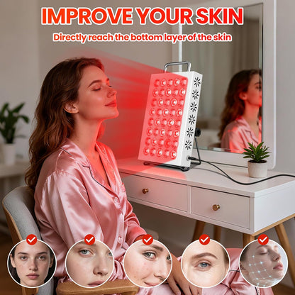 Red Light Therapy for Face and Body, 660Nm & 850Nm near Infrared Red Light Therapy Panel with Adjustable Stand, Portable Dual Chip LED Red Light Therapy Lamp with Timer & 5 Brightness Levels