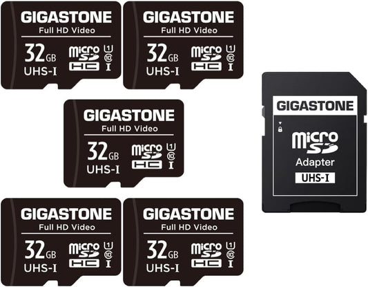 32GB Micro SD Card 5-Pack, Full HD Video, Surveillance Security Cam Action Camera Drone, 90Mb/S Micro SDHC UHS-I U1 C10 Class 10