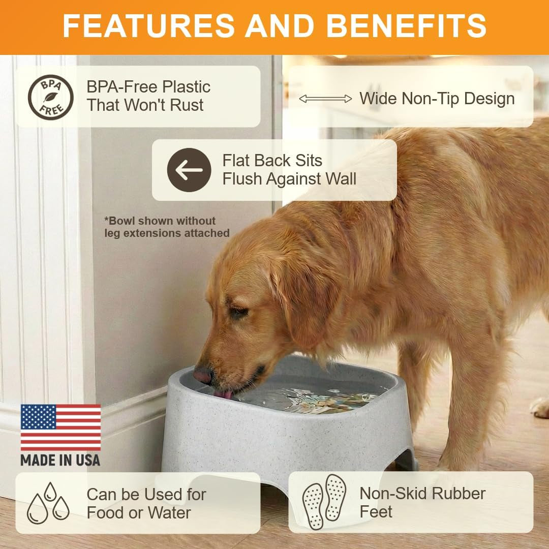 Extra Large Water Bowl for Dogs, Elevated Outdoor Dog Water Bowl (1.25 Gallon XL Capacity), Big Trough Style Food Dish for Indoors or Outside, No Spill Large Dog Bowls, Vanilla Bean