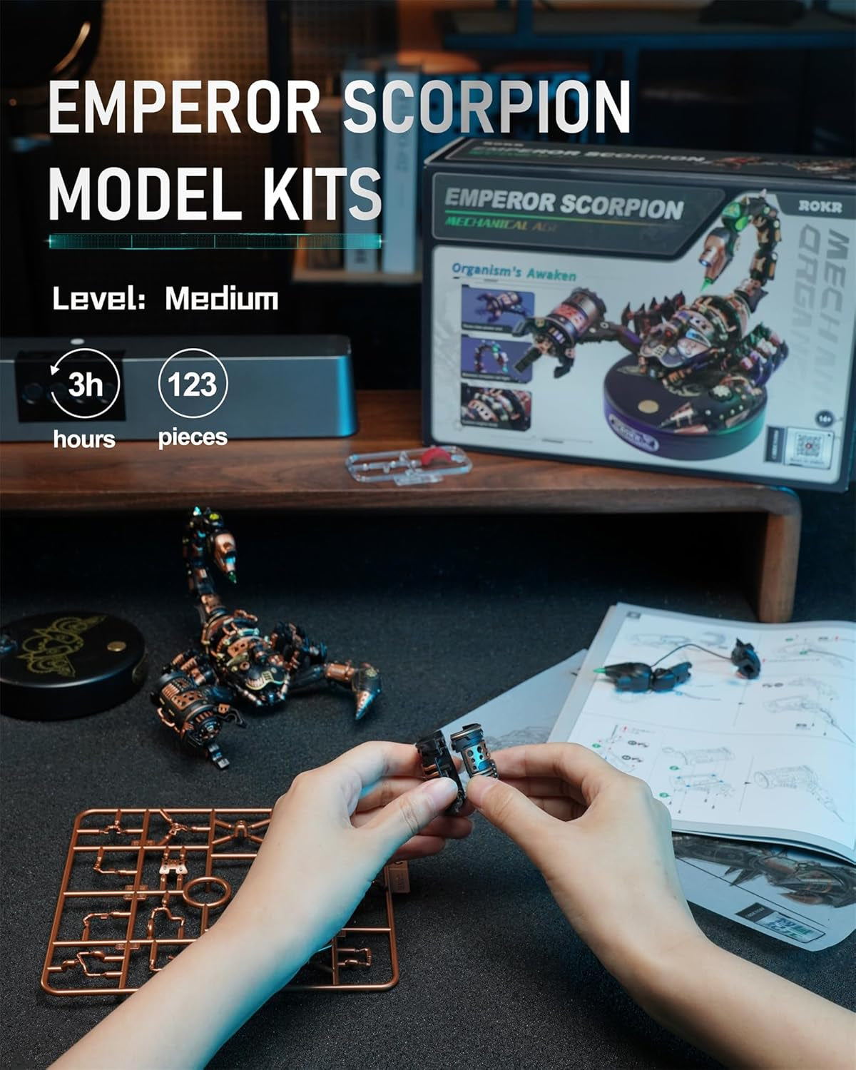 3D Metal Model Kits Puzzle for Adults Kids, Steampunk Electric Mechanical Toy, Assembly DIY Gift Plastic Craft Hobby for Men, Women (Emperor Scorpion)