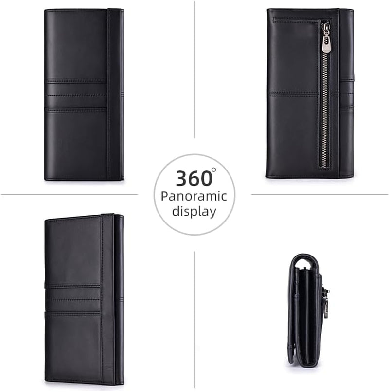 RFID Blocking Wallets for Women Leather Long Ladies Wallet Bifold Womens Wallet with Coin Pocket ID Window,Black