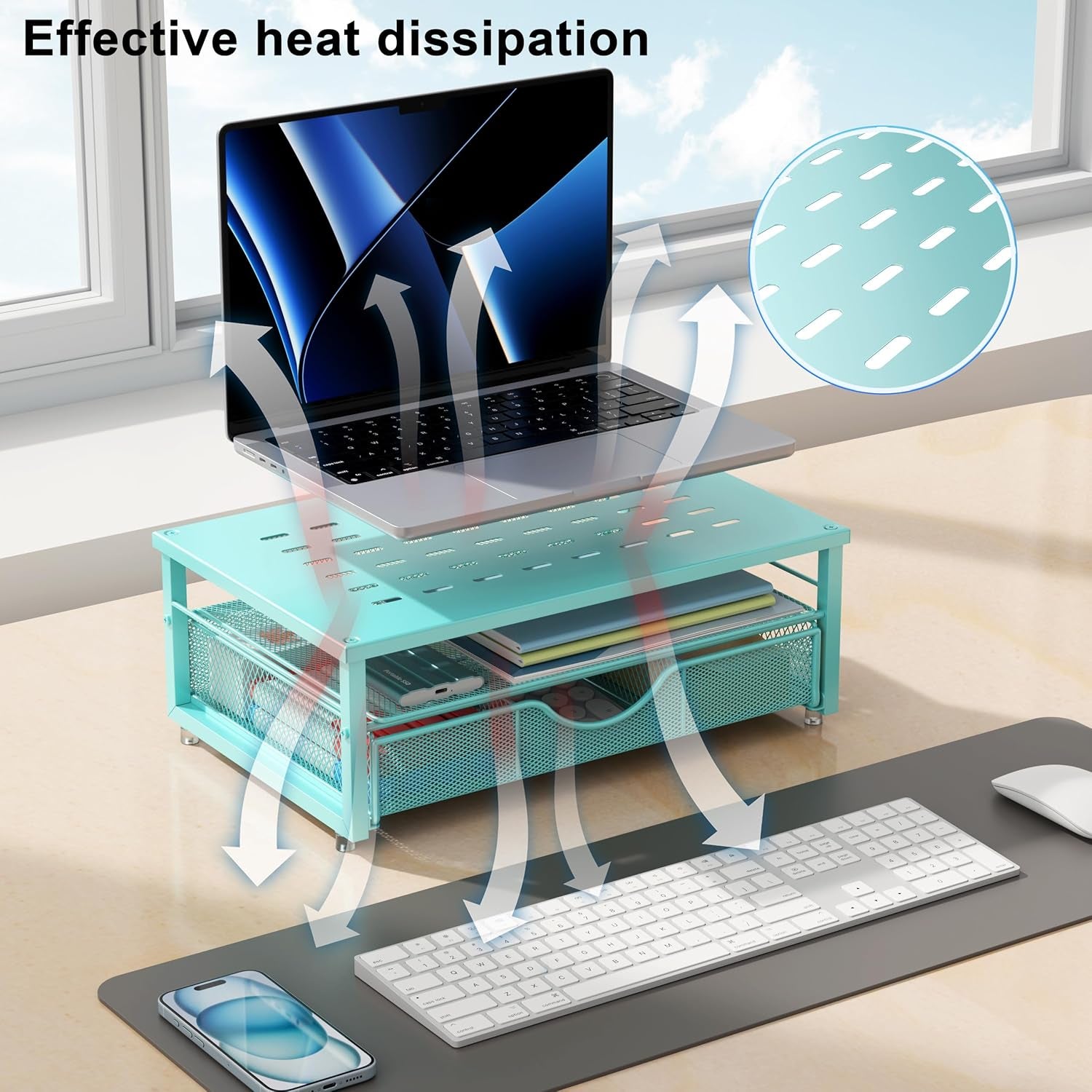 Computer Monitor Stand Riser, Office Organizer with Drawer, Office Organizers Storage for Classroom Office Supplies (Blue)