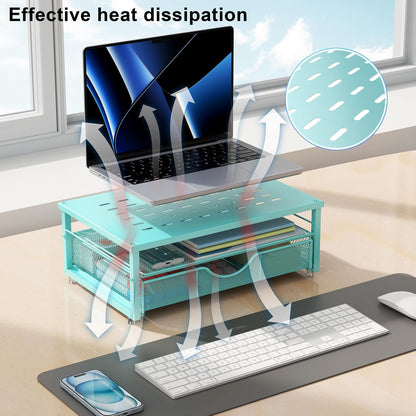 Computer Monitor Stand Riser, Office Organizer with Drawer, Office Organizers Storage for Classroom Office Supplies (Blue)