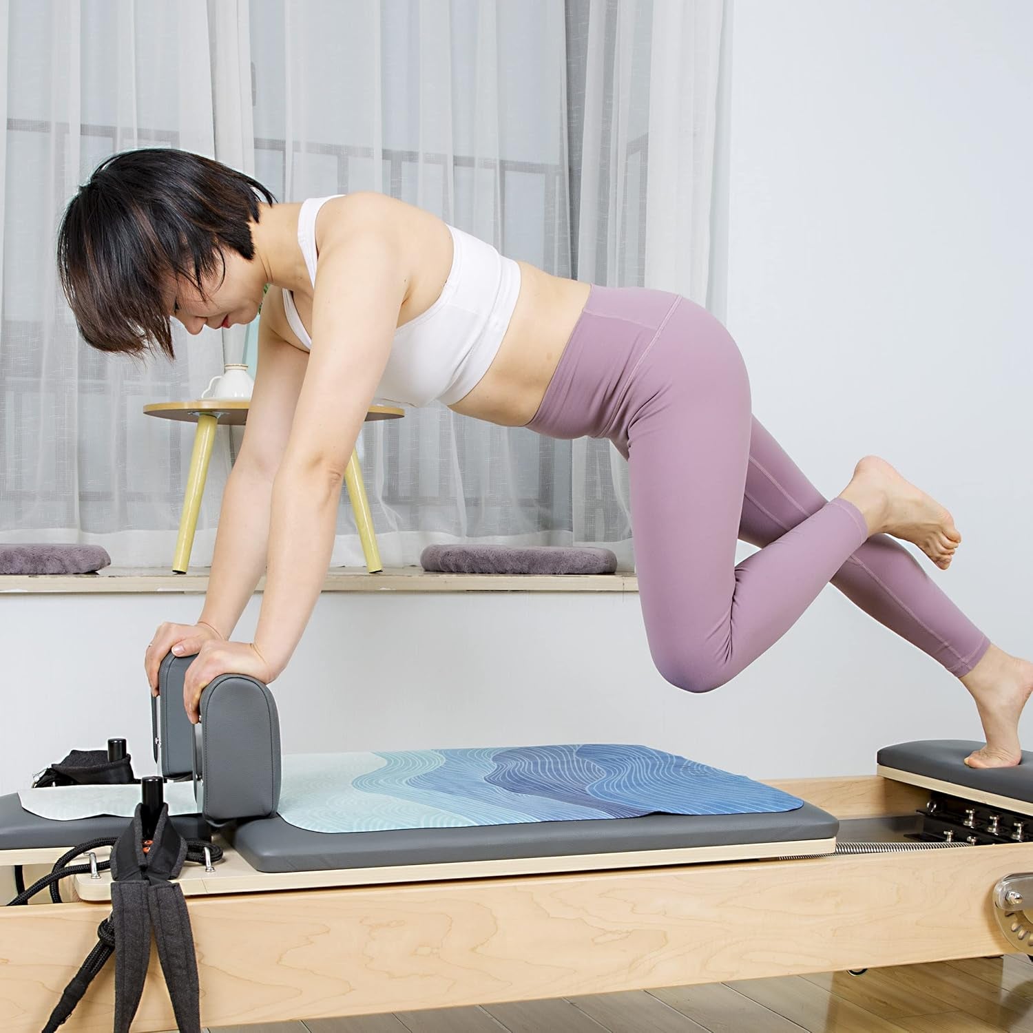 Pilates Reformer Mat Towel with Shoulders, Pilates Reformer Cover with Great Grip, Easy to Wash Light Weight Portable