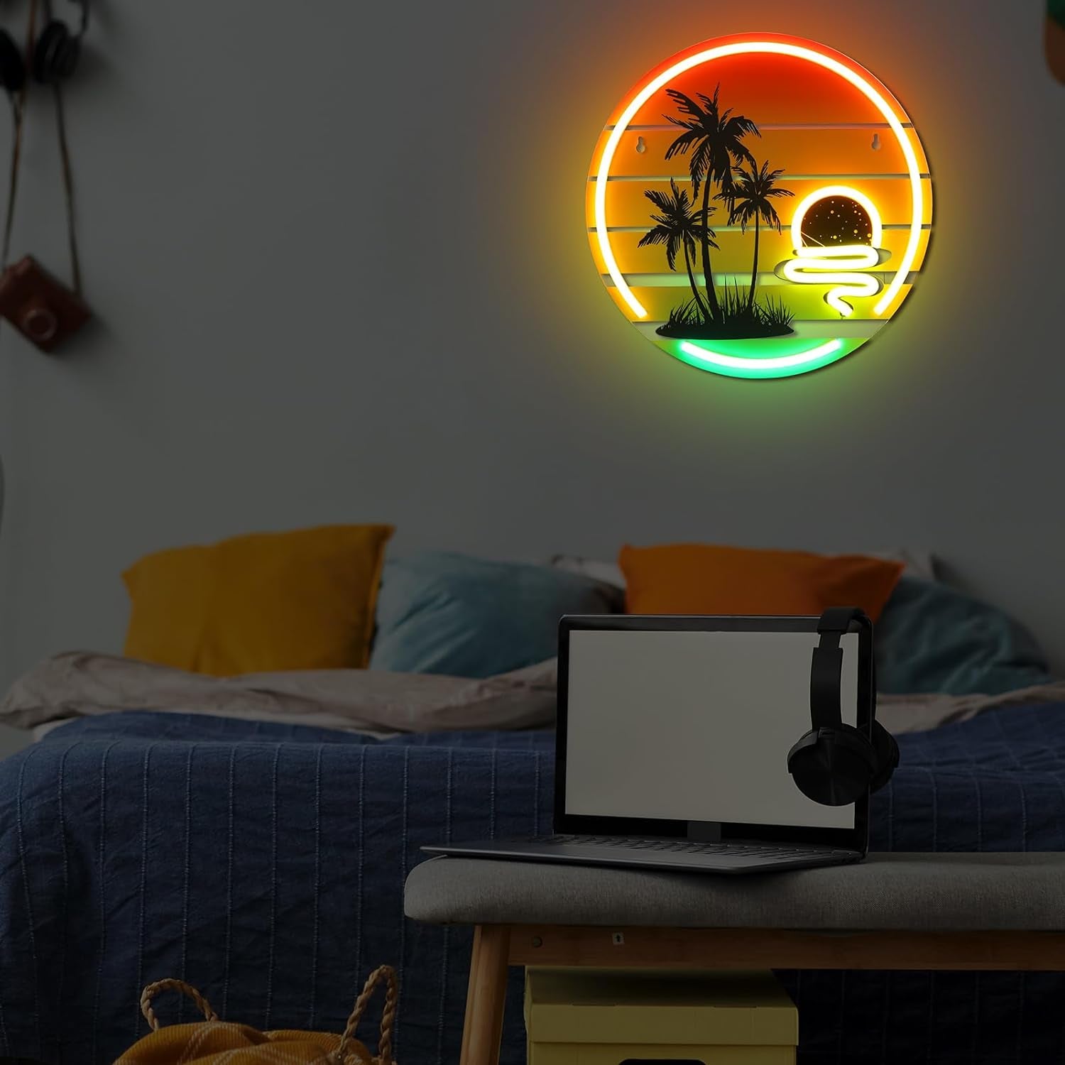 Palm Tree Sunset Neon Sign Neon Light for Wall Decor 11.8 Inch Neon Tropical Sig