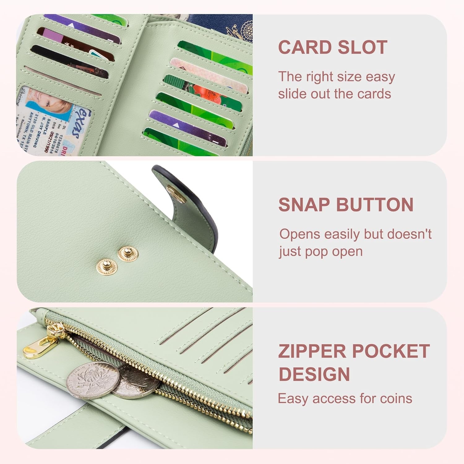 Wallets for Women RFID Blocking Leather Trifold Clutch Wallet Credit Card Holder Ladies Travel Wallet Purse with Pen Holder