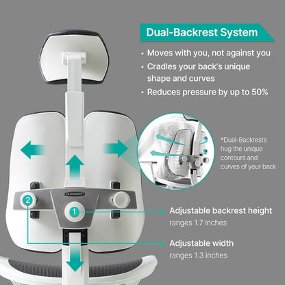 Alpha - Ergonomic Dual-Backrest Office Chair, Best for Lower Back Pain, Mesh, White/Blue