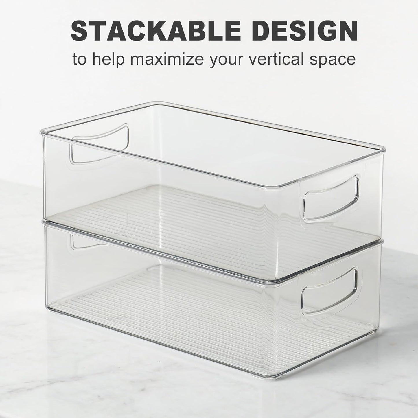 Set of 8 Clear Fridge Organizer Bins, Stackable Refrigerator Organizers and Storage for Fridge, Freezer, Pantry, BPA Free