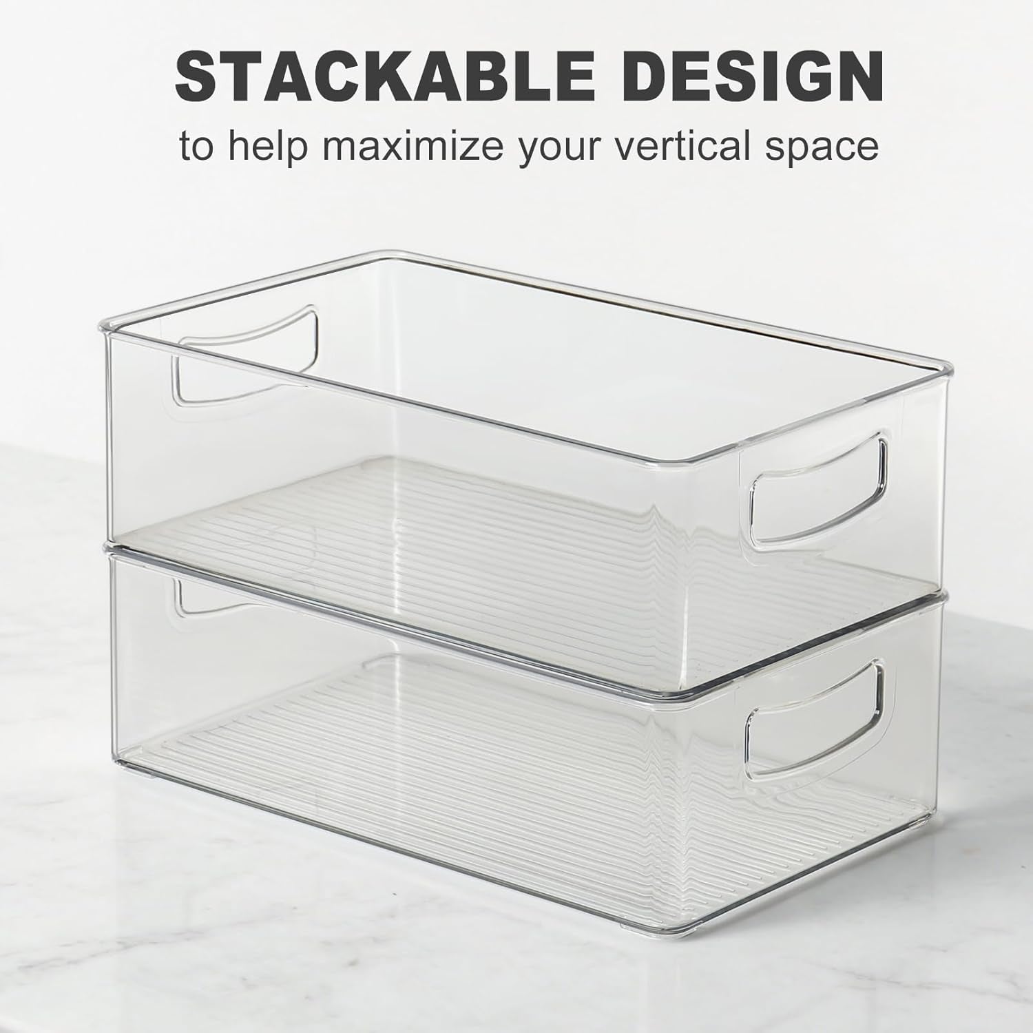 Set of 8 Clear Fridge Organizer Bins, Stackable Refrigerator Organizers and Storage for Fridge, Freezer, Pantry, BPA Free