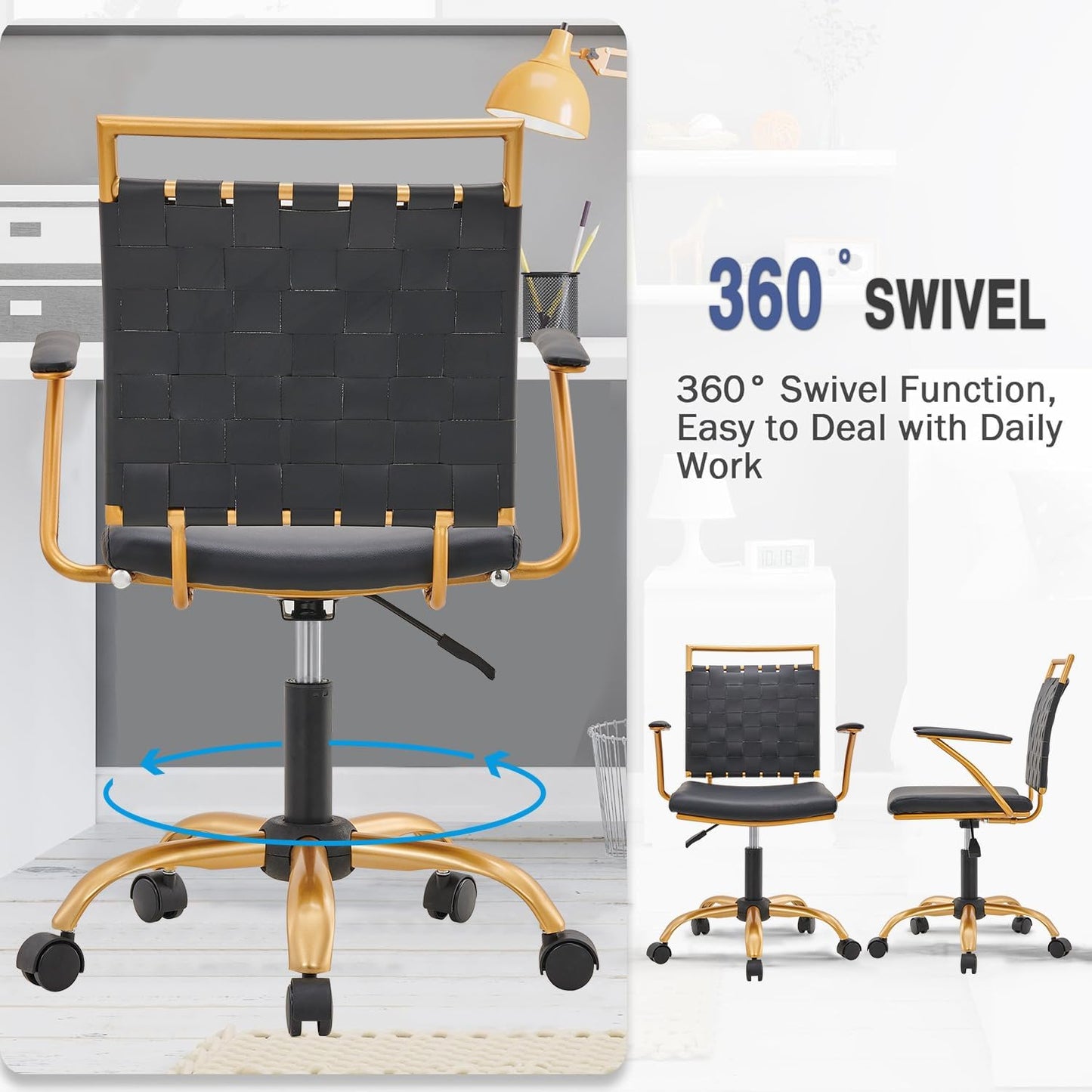 LUX MODERNS Black Desk Chair and Gold Office Chair for Home Office, Small Office Chair,Computer Chair, Task Chair, Ergonomic Office Chair with Arm…