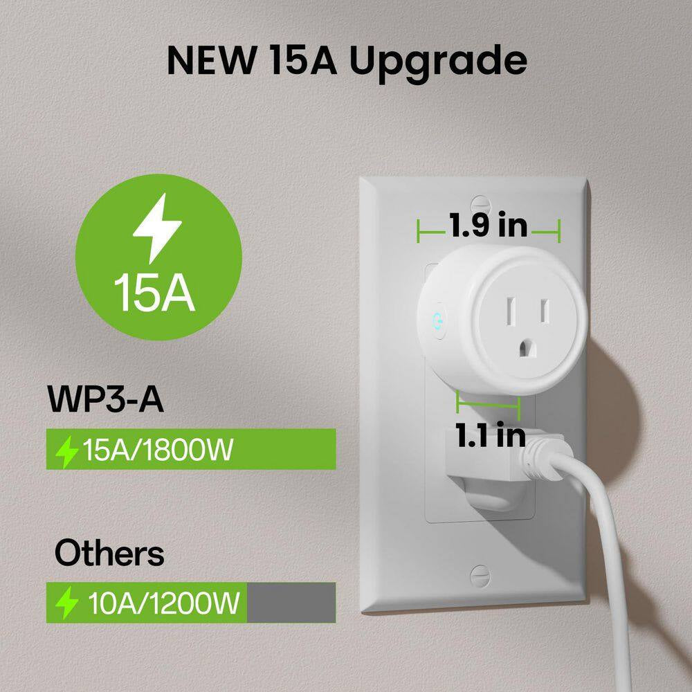 15A 120-Volt Wifi Smart Plug Timer Remote Control Alexa Google Home Compatible 5Ghz 2. 4Ghz White 4-Pack