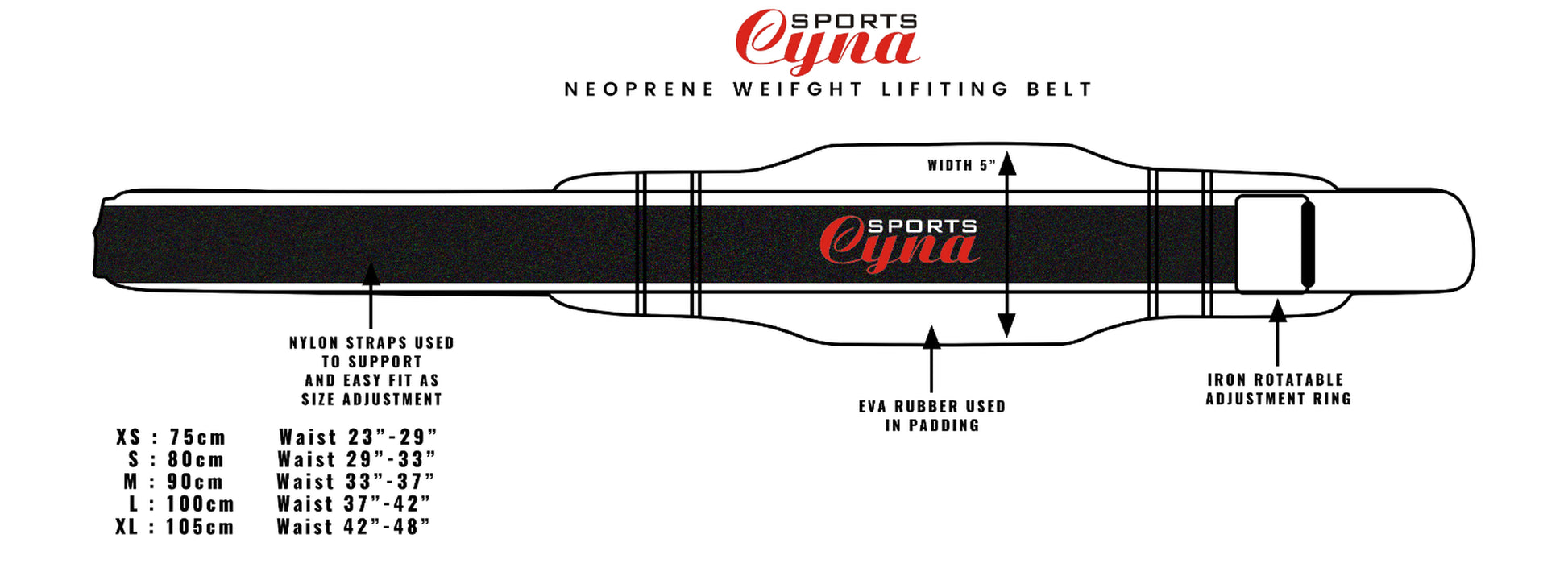 Cynasports Weight Lifting Neoprene Belt Gym Fitness Back Support Adjustable