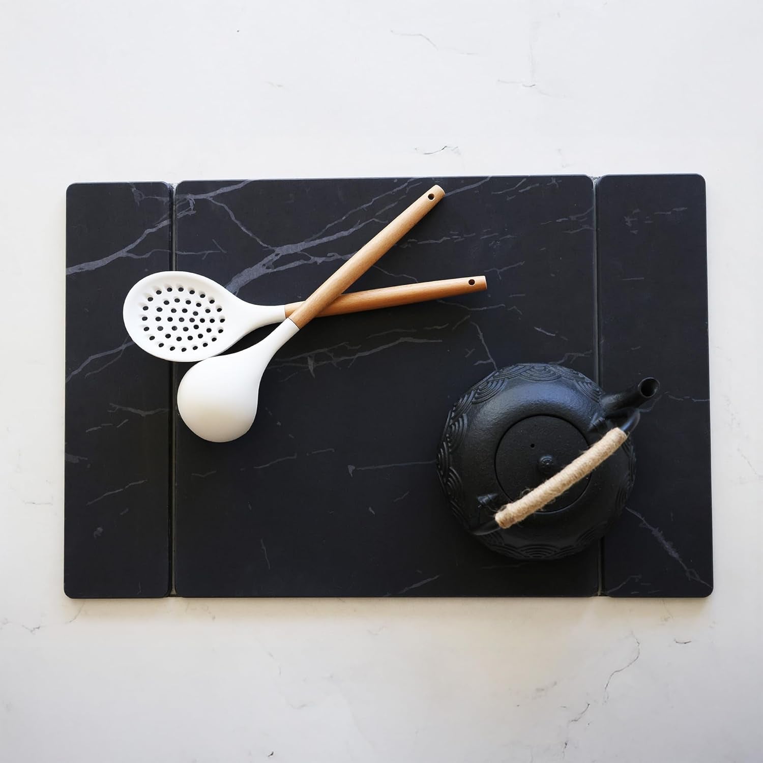 Stone Drying Mat for Kitchen Counter, Diatomite Stone Dish Drying Mat & Kitchen Sink Mat, Quick-Dry Diatomaceous Earth Counter Mat, Collapsible Tri-Panel Design