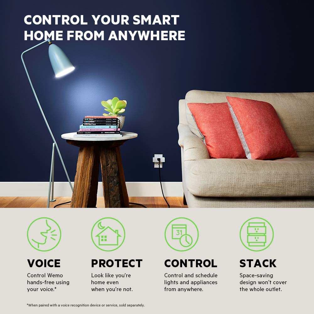 43K-720-0224R Mini Smart Plug Compatible with Alexa, Google Assistant & Apple Homekit(F7C063-Cc), 2-Pack