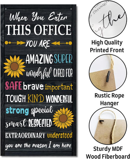 Motivational Office Signs Decor, When You Enter This Office, Hanging Wood Sign Office Décor, Sunflower Wood Wall Sign, Door Sign of Counselor Office, Psychologist Office Décor Sign A1