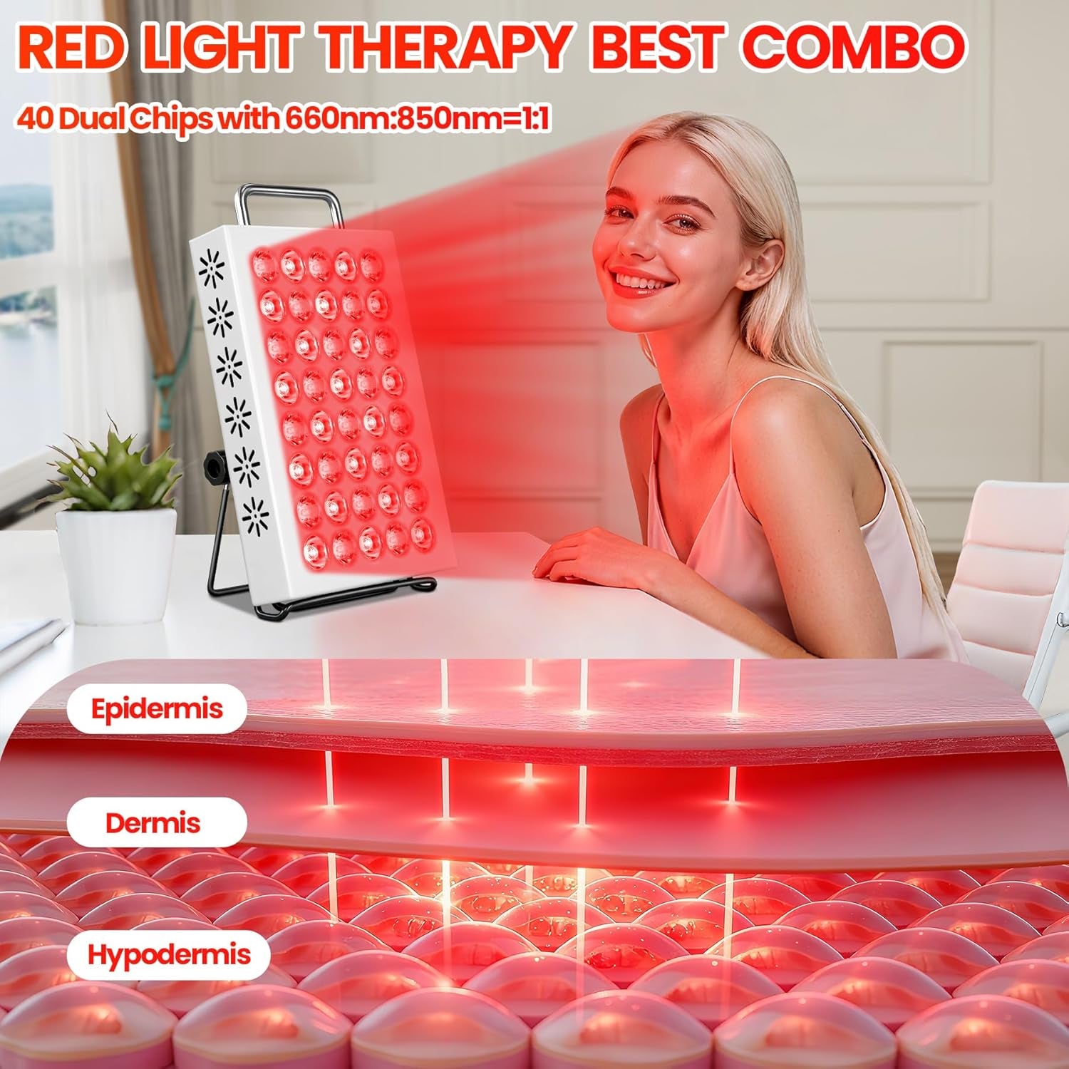 Red Light Therapy for Face and Body, 660Nm & 850Nm near Infrared Red Light Therapy Panel with Adjustable Stand, Portable Dual Chip LED Red Light Therapy Lamp with Timer & 5 Brightness Levels