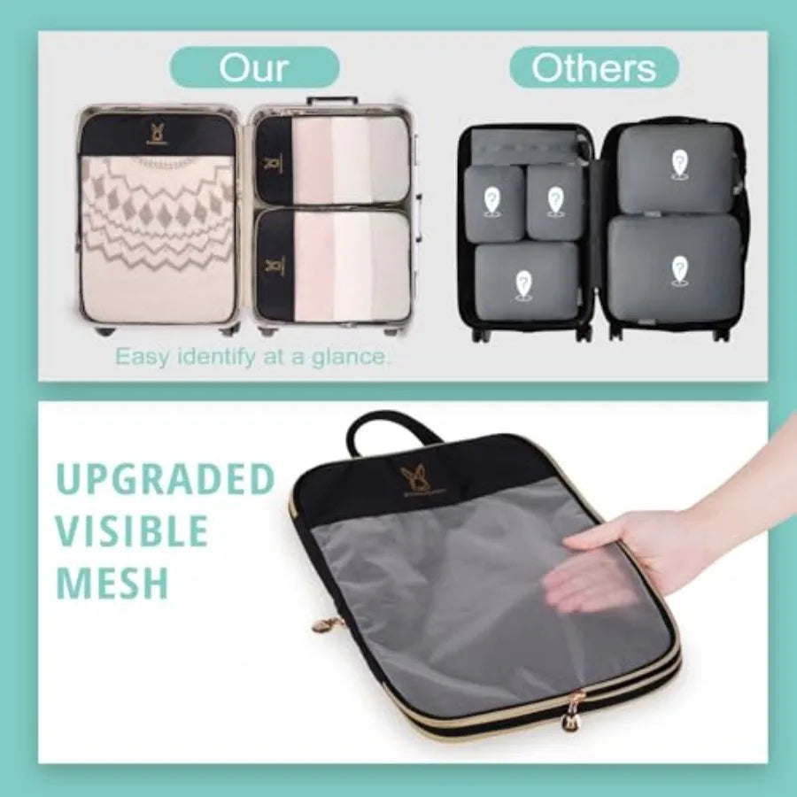 See through Expandable Compression Packing Cubes Mesh Travel Packing Cubes for Suitcases Lightweight Organizers Bag Set for Tra