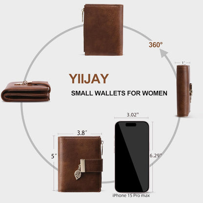 Small Wallet Women RFID Blocking Leather Bifold Wallet Credit Card Holder for Women Ladies Compact Wallet Mini Purse with Zipper Pocket