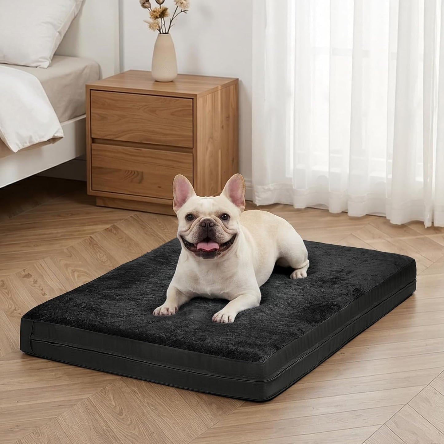 Waterproof Dog Bed for Crate, Reversible Outdoor Dog Crate Bed, Kennel Beds Pet for Small Dogs, Waterproof, Wipeable, Anti-Slip, Washable, 23" X 17", Black