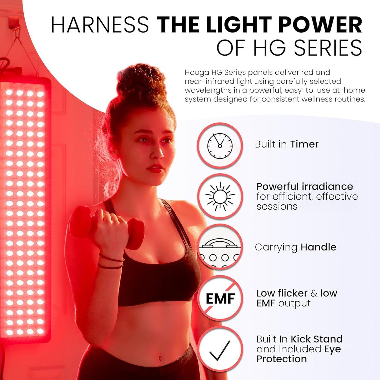 Red Light Therapy Panel – 660Nm Red & 850Nm near Infrared Light Therapy Device, LED Light Therapy Lamp for Face & Body, 60 Leds, Timer, Stand, Carrying Handle – HG300