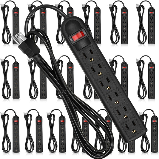 Kanayu 20 Pcs 6 Outlet Power Strip Surge Protector Long 6ft Extension Cord with Multiple Outlets Flat Plug Rectangular Power Outlet Strip Electrical Equipment for Home Office(Black)